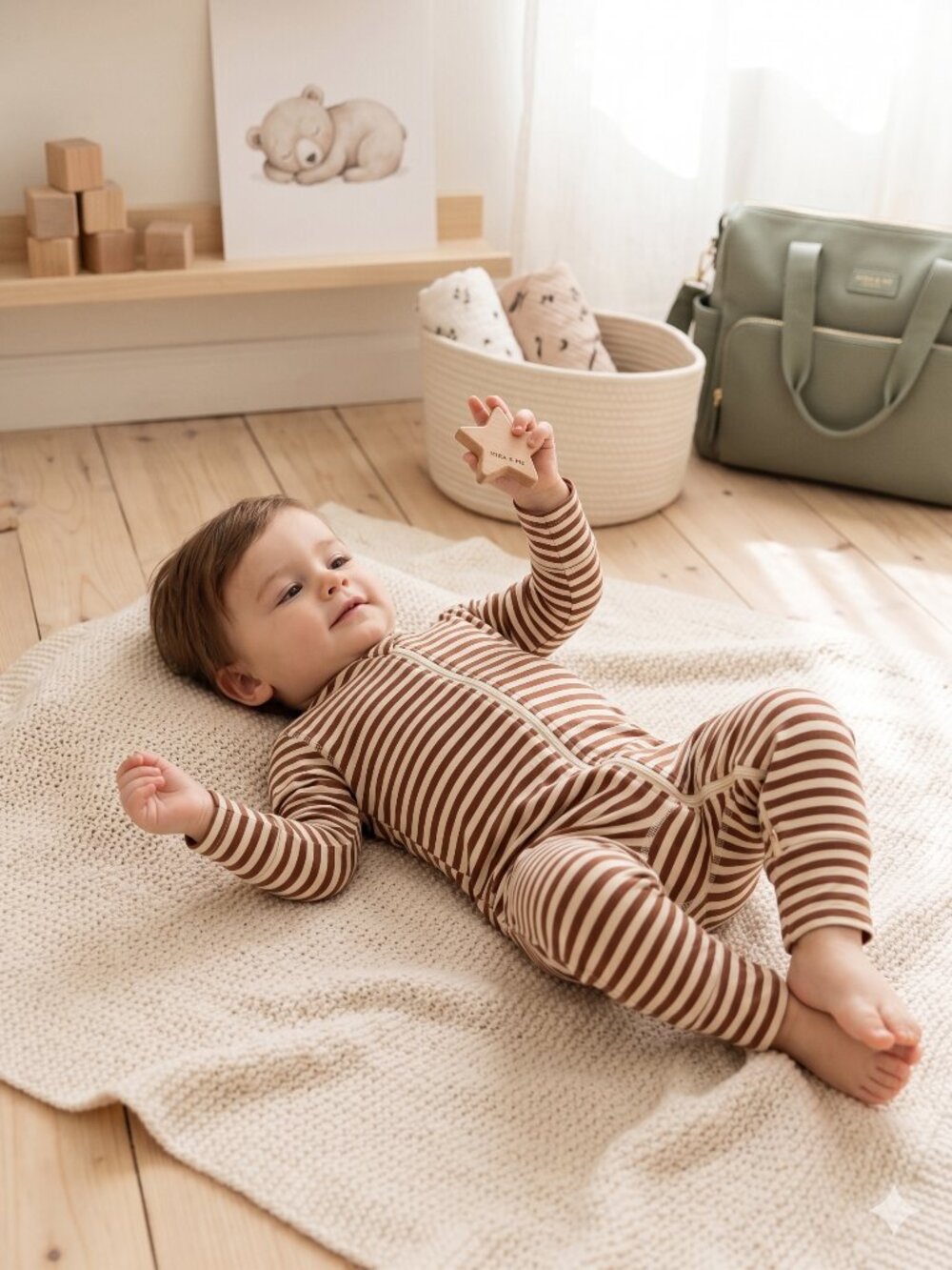 HA Bamboo Sleepers 2-Way Zipper Convertible Mittens & Footies Brown Classic - Picture 1 of 5